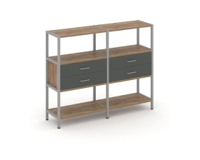 Двухсекционный стеллаж трехярусный с ящиками на одном ярусе 1590х400х1246 Шелф Систем / Shelf System images