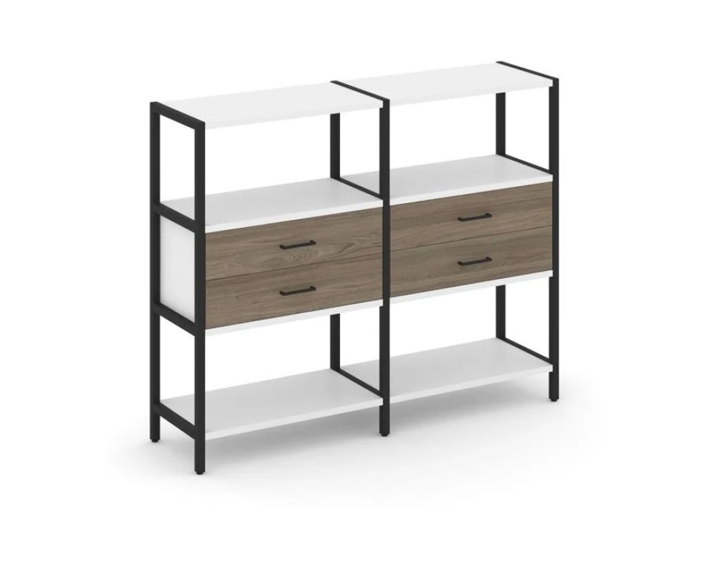 Двухсекционный стеллаж трехярусный с ящиками на одном ярусе 1590х400х1246 Шелф Систем / Shelf System
