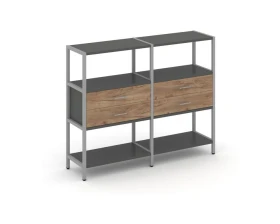 Двухсекционный стеллаж трехярусный с ящиками на одном ярусе 1590х400х1246 Шелф Систем / Shelf System images