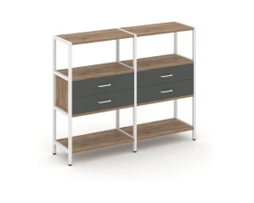 Двухсекционный стеллаж трехярусный с ящиками на одном ярусе 1590х400х1246 Шелф Систем / Shelf System images
