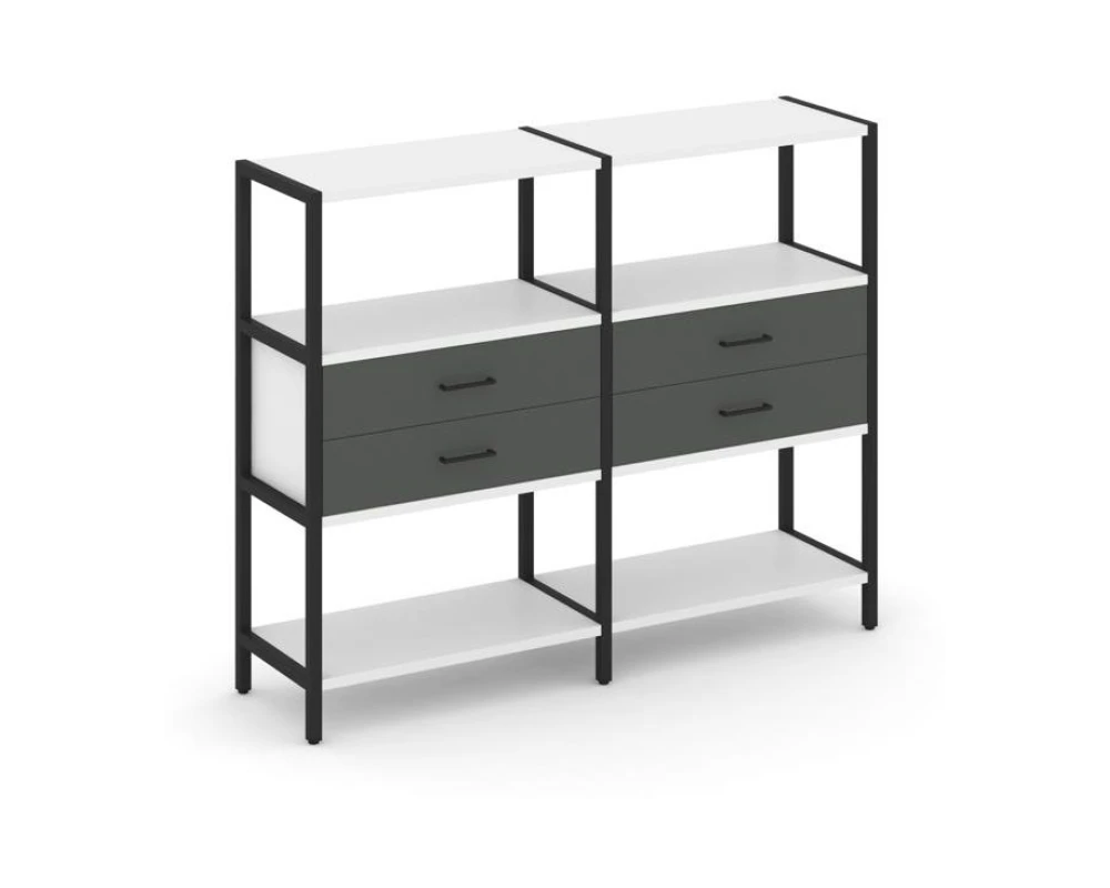 Двухсекционный стеллаж трехярусный с ящиками на одном ярусе 1590х400х1246 Шелф Систем / Shelf System