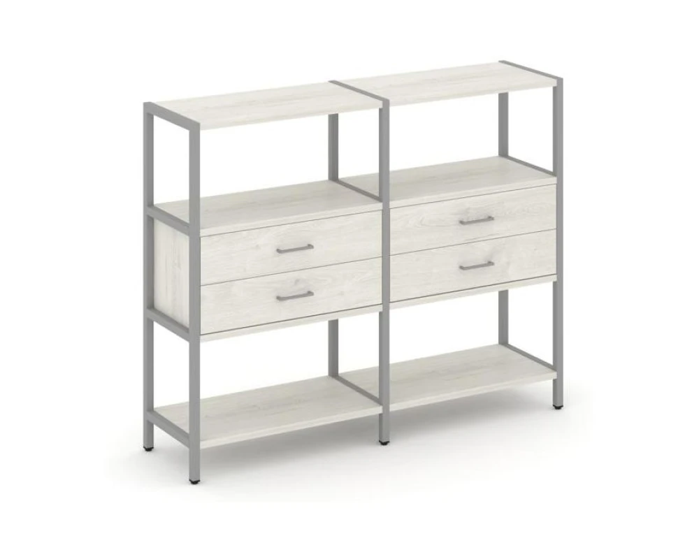 Двухсекционный стеллаж трехярусный с ящиками на одном ярусе 1590х400х1246 Шелф Систем / Shelf System
