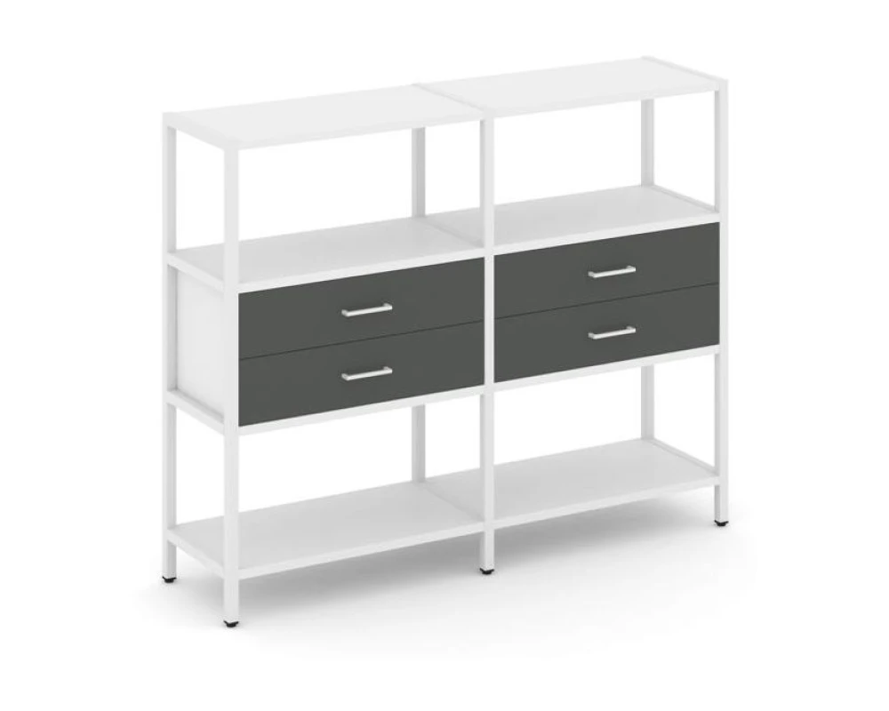 Двухсекционный стеллаж трехярусный с ящиками на одном ярусе 1590х400х1246 Шелф Систем / Shelf System