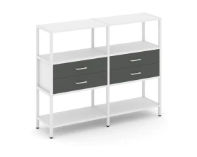 Двухсекционный стеллаж трехярусный с ящиками на одном ярусе 1590х400х1246 Шелф Систем / Shelf System images