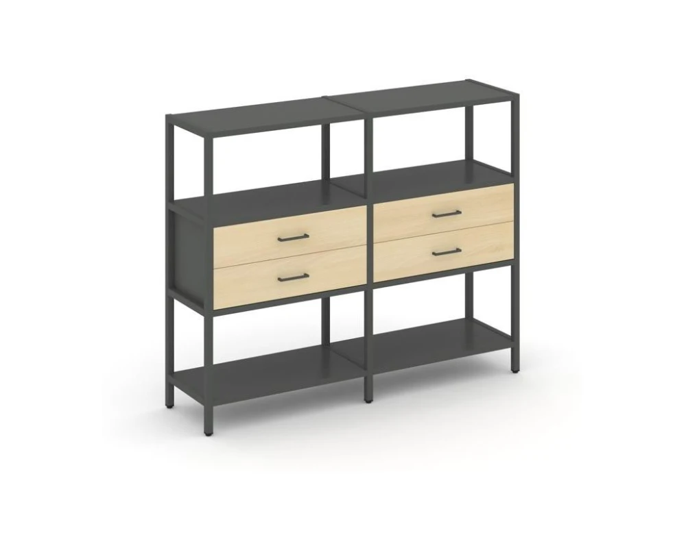Двухсекционный стеллаж трехярусный с ящиками на одном ярусе 1590х400х1246 Шелф Систем / Shelf System