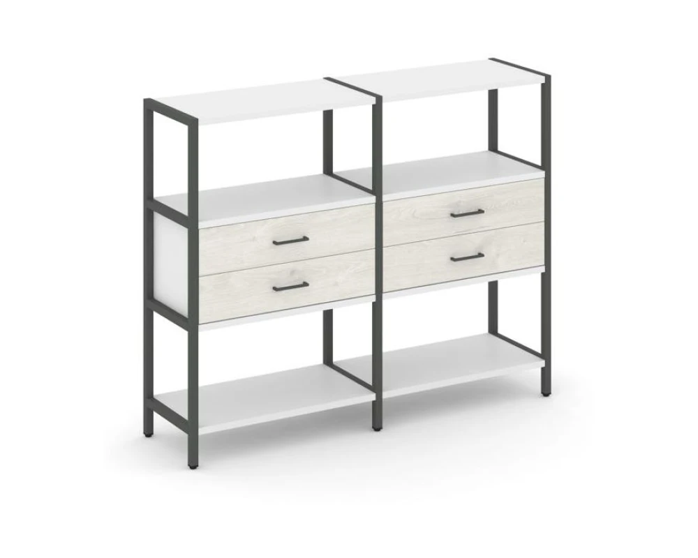 Двухсекционный стеллаж трехярусный с ящиками на одном ярусе 1590х400х1246 Шелф Систем / Shelf System