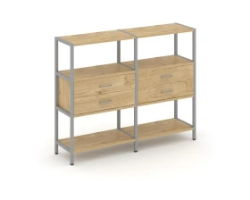 Двухсекционный стеллаж трехярусный с ящиками на одном ярусе 1590х400х1246 Шелф Систем / Shelf System images
