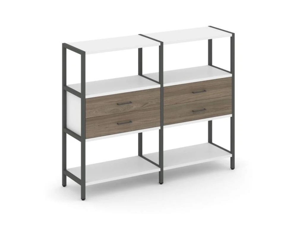 Двухсекционный стеллаж трехярусный с ящиками на одном ярусе 1590х400х1246 Шелф Систем / Shelf System