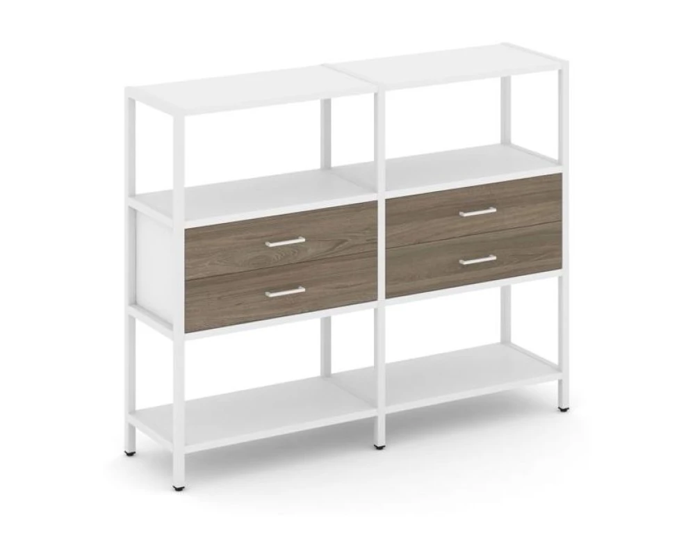Двухсекционный стеллаж трехярусный с ящиками на одном ярусе 1590х400х1246 Шелф Систем / Shelf System