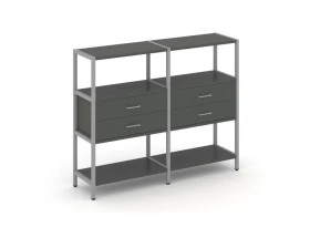 Двухсекционный стеллаж трехярусный с ящиками на одном ярусе 1590х400х1246 Шелф Систем / Shelf System images