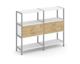 Двухсекционный стеллаж трехярусный с ящиками на одном ярусе 1590х400х1246 Шелф Систем / Shelf System images