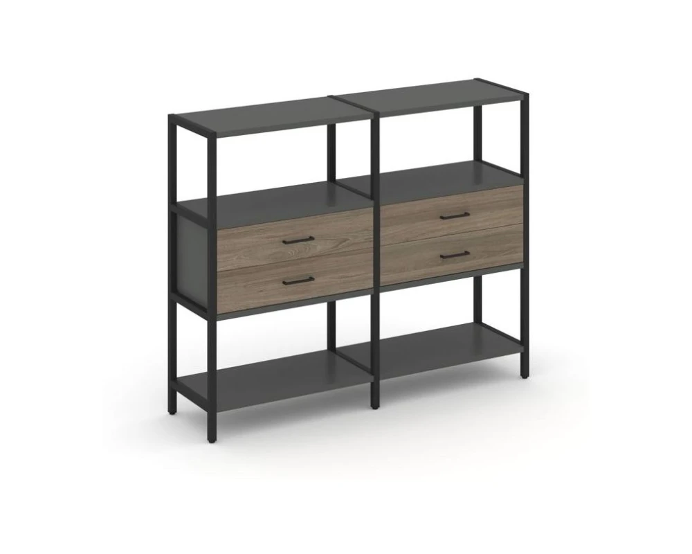 Двухсекционный стеллаж трехярусный с ящиками на одном ярусе 1590х400х1246 Шелф Систем / Shelf System
