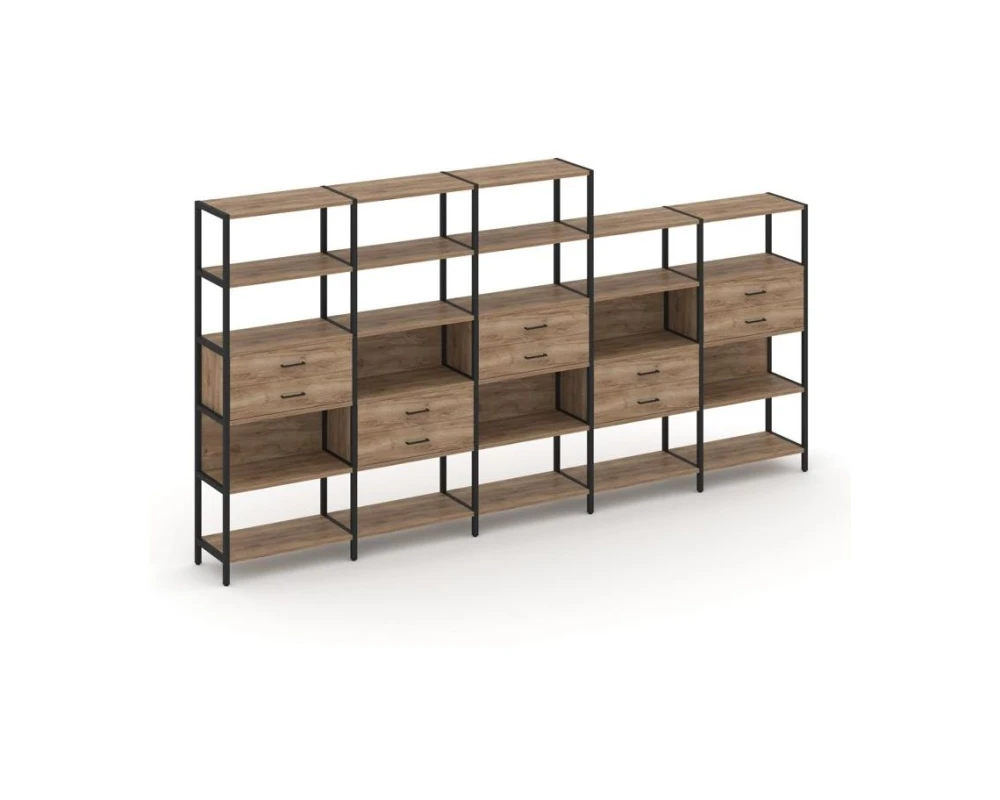 Пятисекционный стеллаж пятиярусный с ящиками 3930х400х1980 Шелф Систем / Shelf System