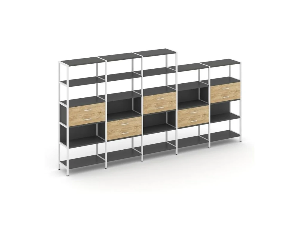 Пятисекционный стеллаж пятиярусный с ящиками 3930х400х1980 Шелф Систем / Shelf System