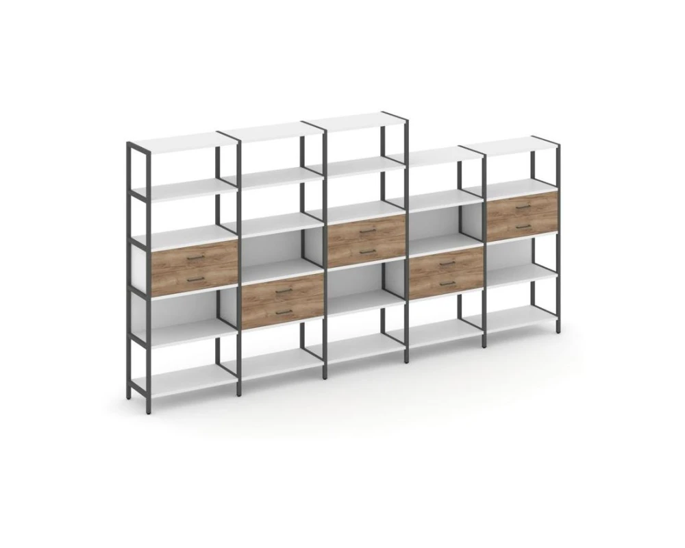 Пятисекционный стеллаж пятиярусный с ящиками 3930х400х1980 Шелф Систем / Shelf System