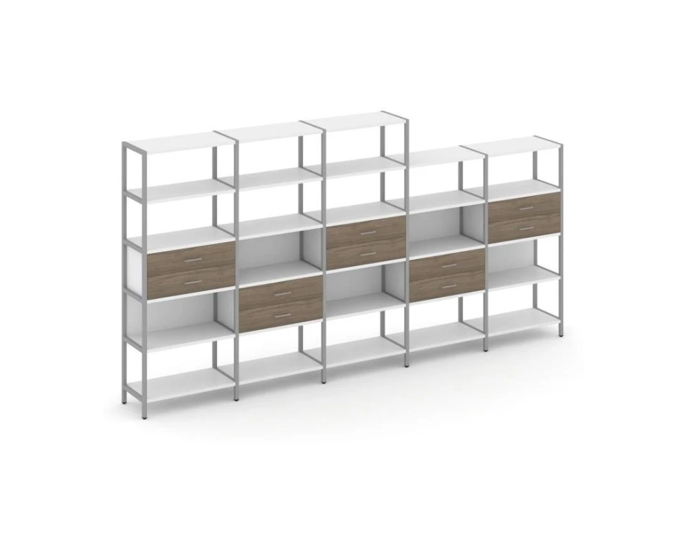 Пятисекционный стеллаж пятиярусный с ящиками 3930х400х1980 Шелф Систем / Shelf System