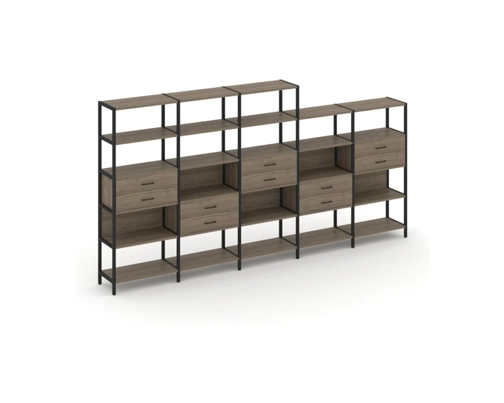 Пятисекционный стеллаж пятиярусный с ящиками 3930х400х1980 Шелф Систем / Shelf System