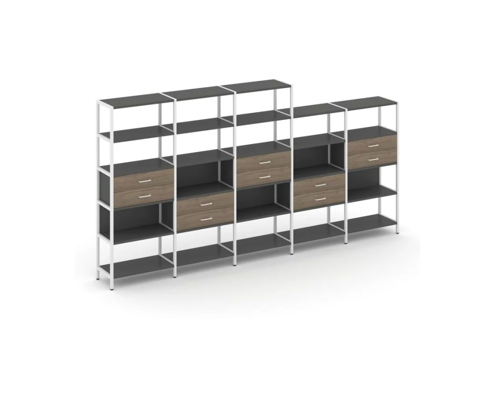 Пятисекционный стеллаж пятиярусный с ящиками 3930х400х1980 Шелф Систем / Shelf System