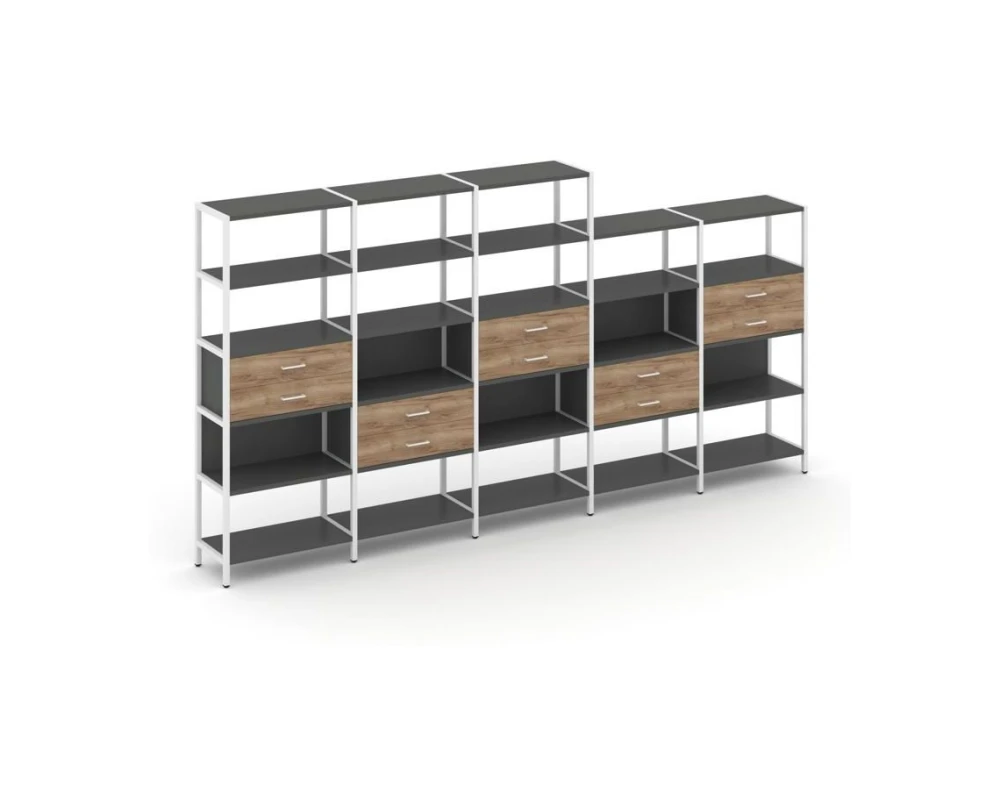 Пятисекционный стеллаж пятиярусный с ящиками 3930х400х1980 Шелф Систем / Shelf System