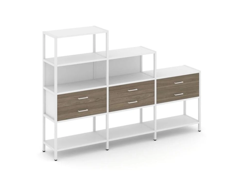 Трехсекционный стеллаж четырех/трех/двухярусный с ящиками 2730х400х1613 Шелф Систем / Shelf System