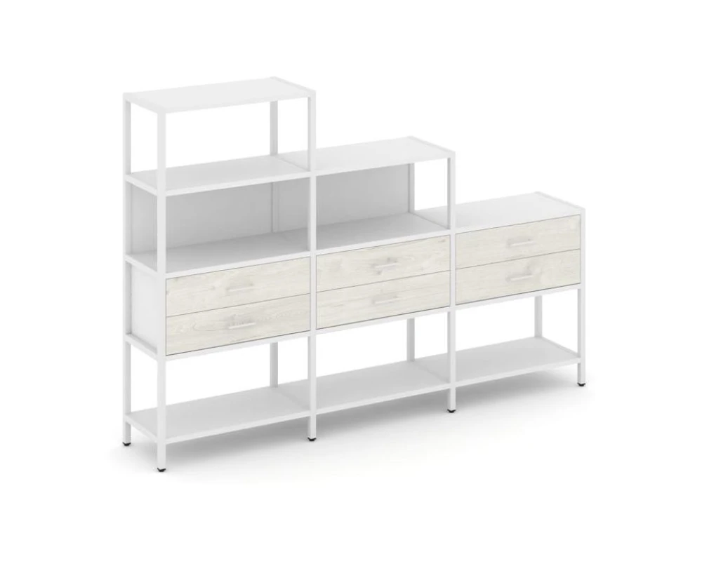 Трехсекционный стеллаж четырех/трех/двухярусный с ящиками 2730х400х1613 Шелф Систем / Shelf System