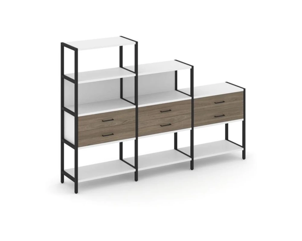 Трехсекционный стеллаж четырех/трех/двухярусный с ящиками 2730х400х1613 Шелф Систем / Shelf System