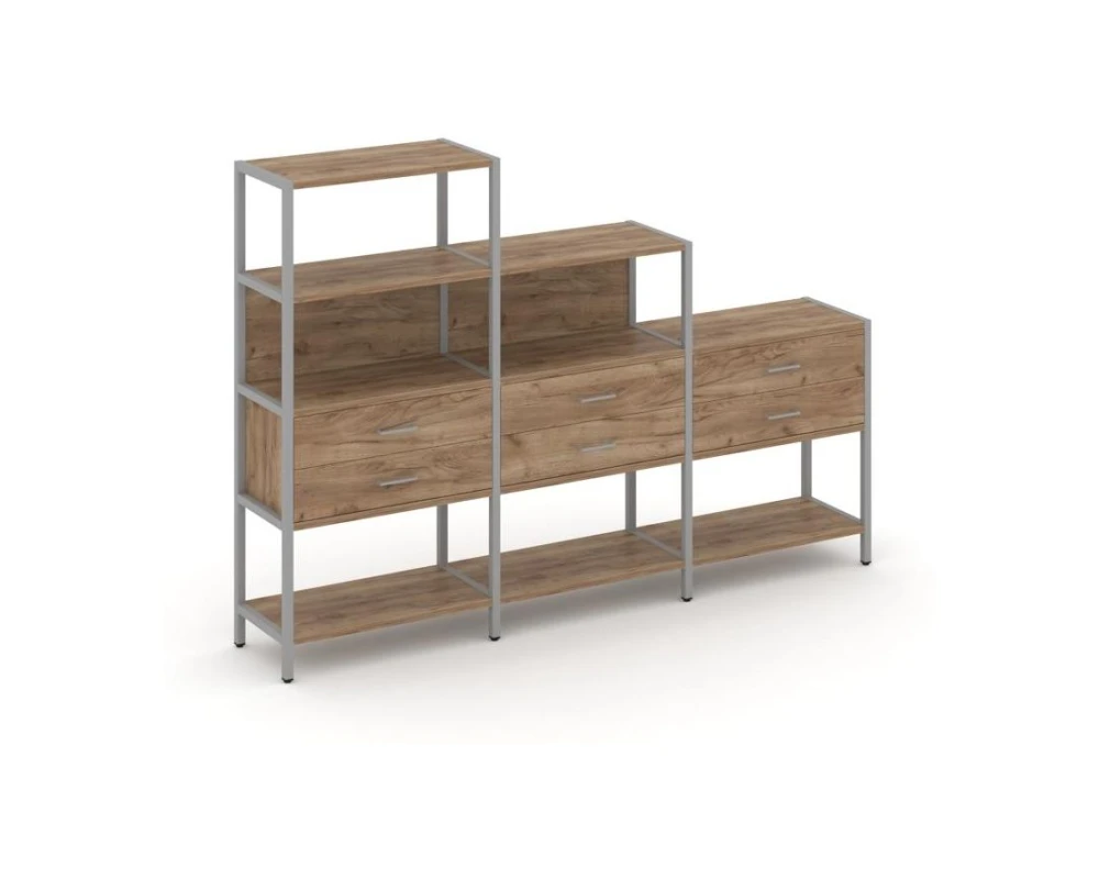 Трехсекционный стеллаж четырех/трех/двухярусный с ящиками 2730х400х1613 Шелф Систем / Shelf System