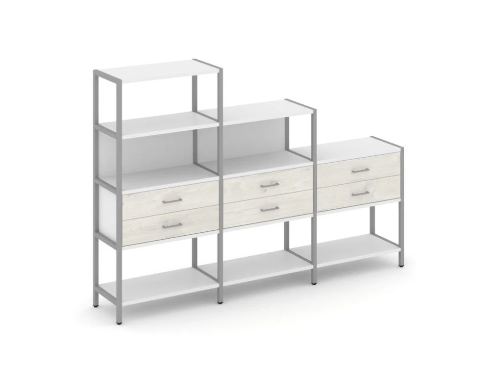 Трехсекционный стеллаж четырех/трех/двухярусный с ящиками 2730х400х1613 Шелф Систем / Shelf System