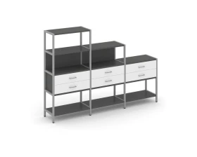 Трехсекционный стеллаж четырех/трех/двухярусный с ящиками 2730х400х1613 Шелф Систем / Shelf System images