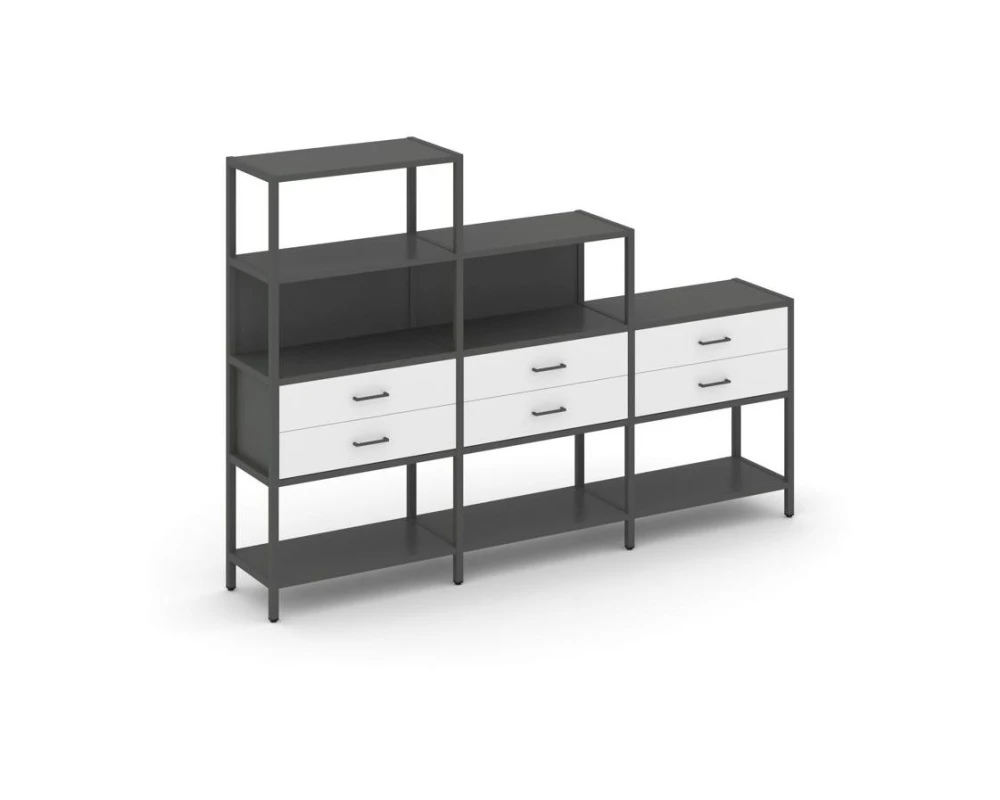 Трехсекционный стеллаж четырех/трех/двухярусный с ящиками 2730х400х1613 Шелф Систем / Shelf System