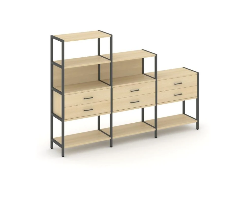 Трехсекционный стеллаж четырех/трех/двухярусный с ящиками 2730х400х1613 Шелф Систем / Shelf System