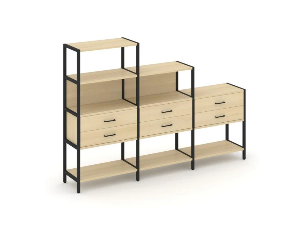 Трехсекционный стеллаж четырех/трех/двухярусный с ящиками 2730х400х1613 Шелф Систем / Shelf System