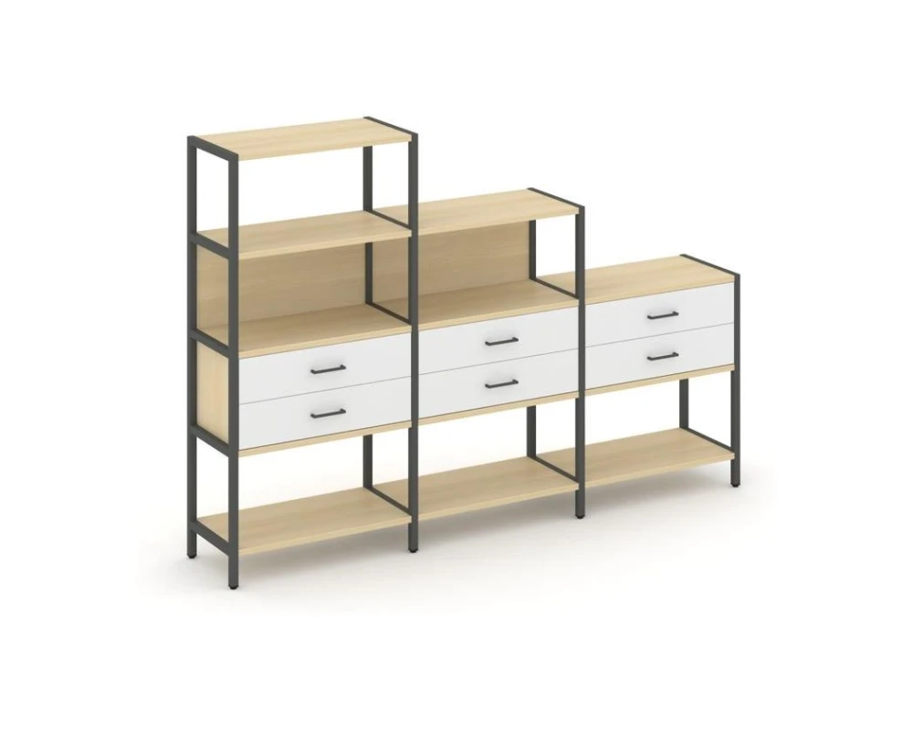 Трехсекционный стеллаж четырех/трех/двухярусный с ящиками 2730х400х1613 Шелф Систем / Shelf System