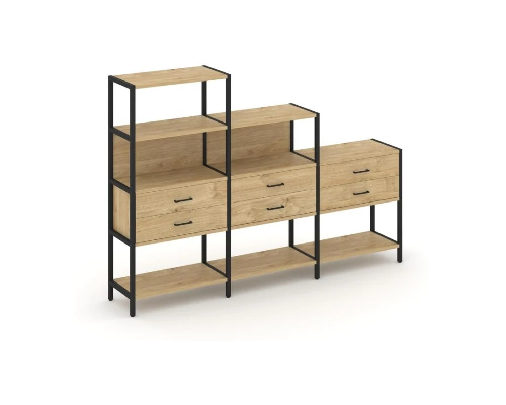 Трехсекционный стеллаж четырех/трех/двухярусный с ящиками 2730х400х1613 Шелф Систем / Shelf System