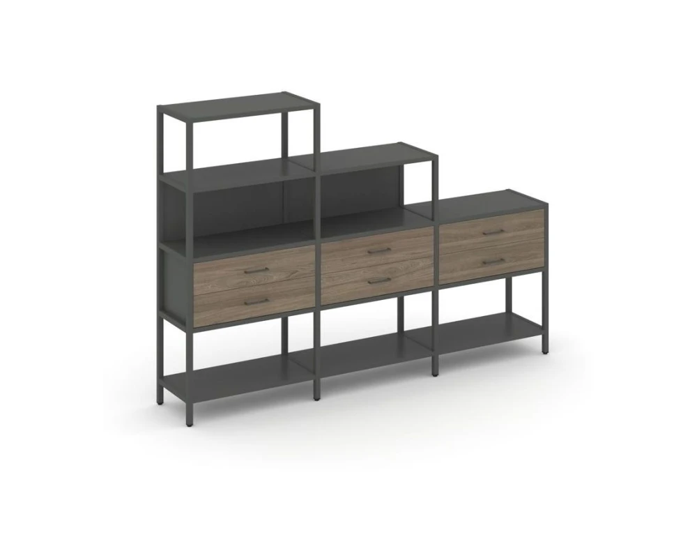 Трехсекционный стеллаж четырех/трех/двухярусный с ящиками 2730х400х1613 Шелф Систем / Shelf System