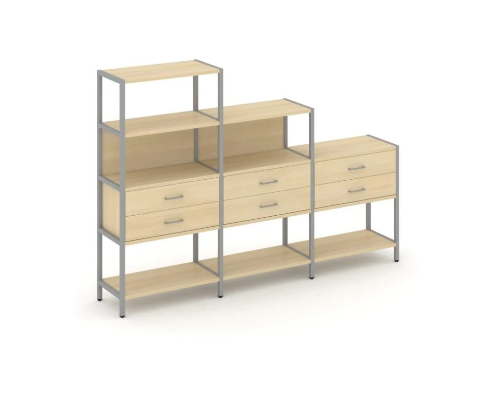 Трехсекционный стеллаж четырех/трех/двухярусный с ящиками 2730х400х1613 Шелф Систем / Shelf System