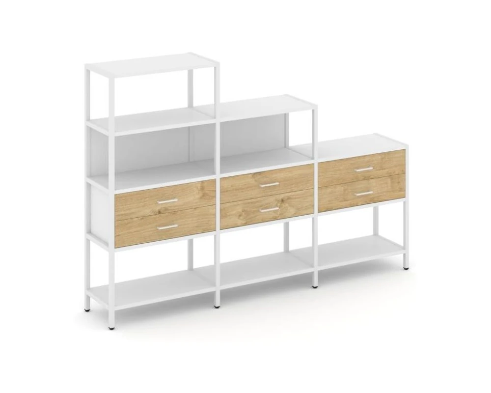 Трехсекционный стеллаж четырех/трех/двухярусный с ящиками 2730х400х1613 Шелф Систем / Shelf System