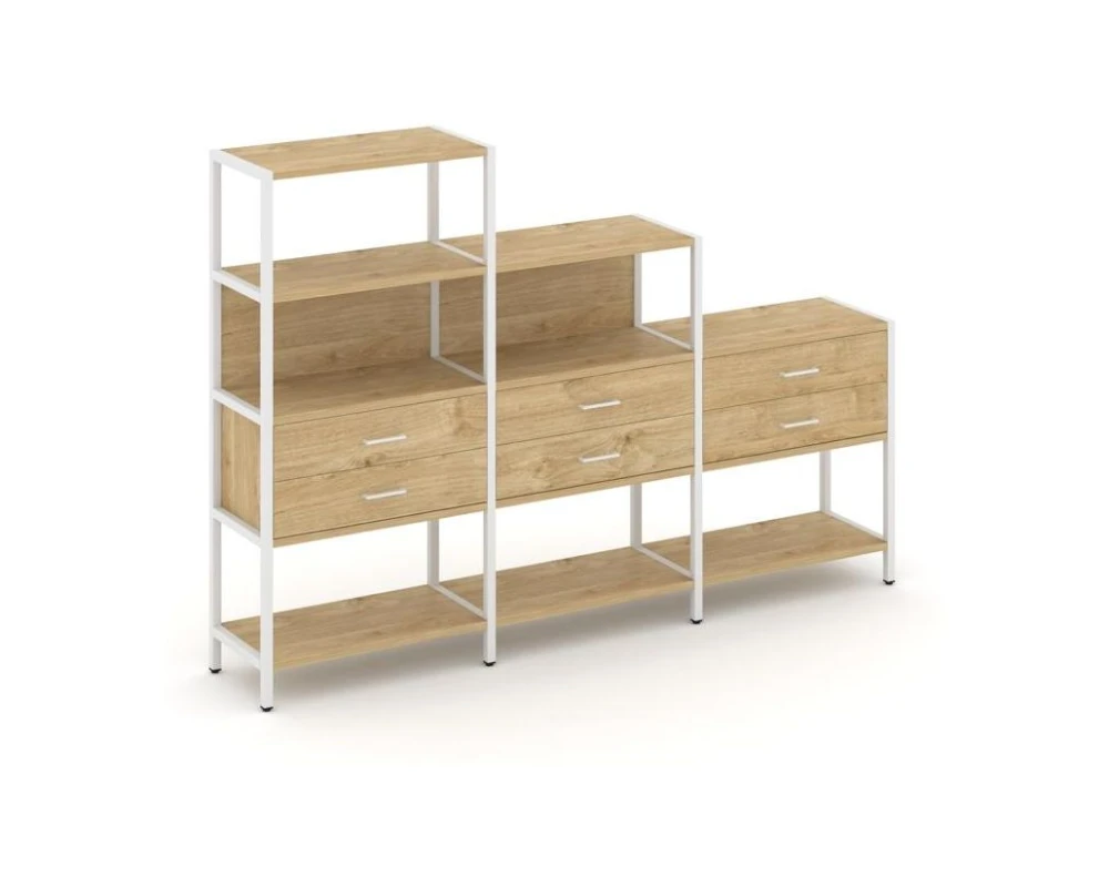 Трехсекционный стеллаж четырех/трех/двухярусный с ящиками 2730х400х1613 Шелф Систем / Shelf System