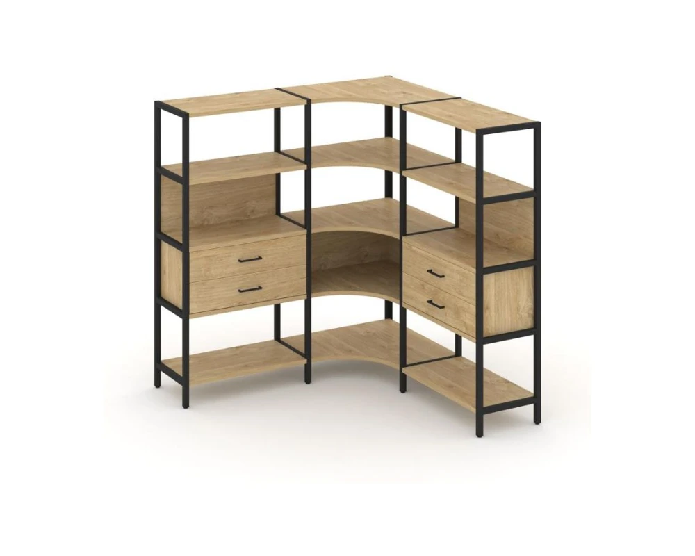 Трехсекционный угловой стеллаж четырехярусный с ящиками 1590х1590х1613 Шелф Систем / Shelf System