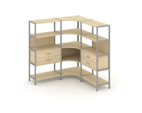 Трехсекционный угловой стеллаж четырехярусный с ящиками 1590х1590х1613 Шелф Систем / Shelf System images