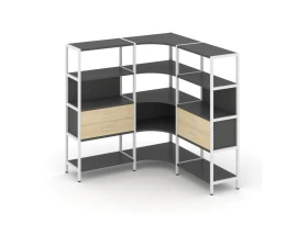 Трехсекционный угловой стеллаж четырехярусный с ящиками 1590х1590х1613 Шелф Систем / Shelf System images