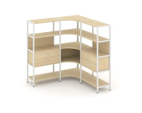 Трехсекционный угловой стеллаж четырехярусный с ящиками 1590х1590х1613 Шелф Систем / Shelf System images