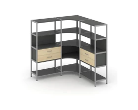 Трехсекционный угловой стеллаж четырехярусный с ящиками 1590х1590х1613 Шелф Систем / Shelf System images