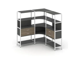 Трехсекционный угловой стеллаж четырехярусный с ящиками 1590х1590х1613 Шелф Систем / Shelf System images