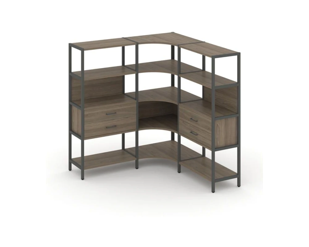 Трехсекционный угловой стеллаж четырехярусный с ящиками 1590х1590х1613 Шелф Систем / Shelf System