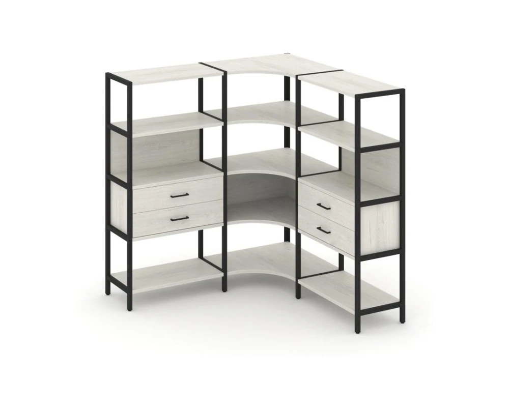 Трехсекционный угловой стеллаж четырехярусный с ящиками 1590х1590х1613 Шелф Систем / Shelf System