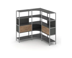 Трехсекционный угловой стеллаж четырехярусный с ящиками 1590х1590х1613 Шелф Систем / Shelf System images