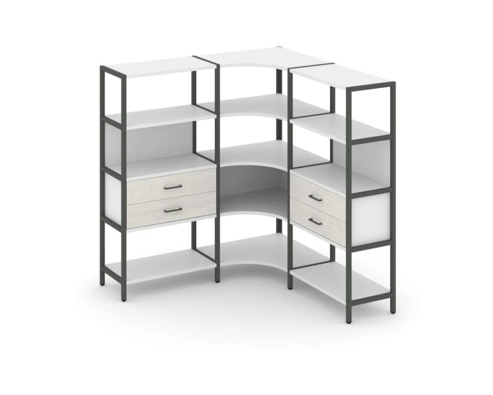 Трехсекционный угловой стеллаж четырехярусный с ящиками 1590х1590х1613 Шелф Систем / Shelf System