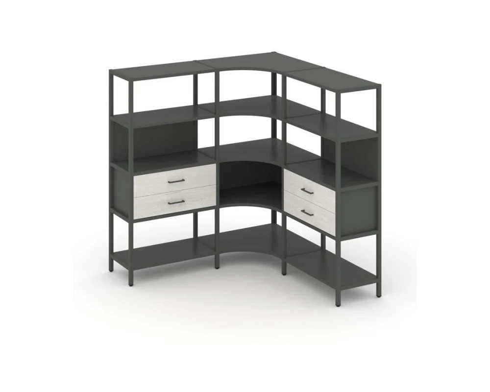 Трехсекционный угловой стеллаж четырехярусный с ящиками 1590х1590х1613 Шелф Систем / Shelf System