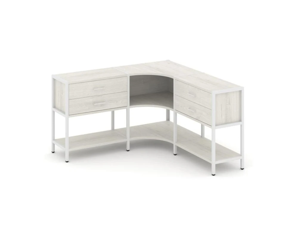 Трехсекционный угловой стеллаж двухярусный с ящиками 1590х1590х879 Шелф Систем / Shelf System